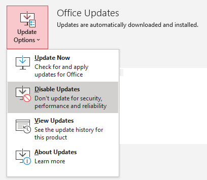 Disable Microsoft Office Updates
