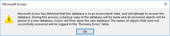 ‘inconsistent state’, Error 3343 “unrecognized database format